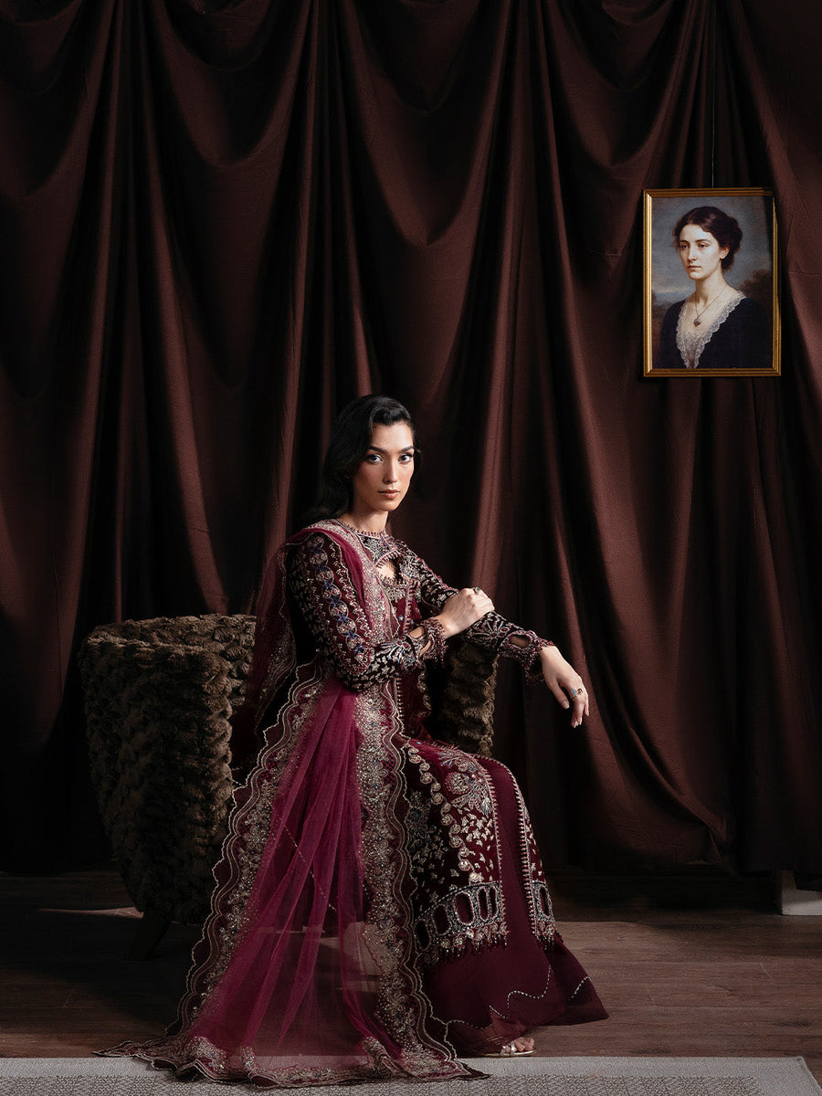 Faiza Faisal Solene Embroidered Velvet Unstitched 3Pc Suit - RAVENA