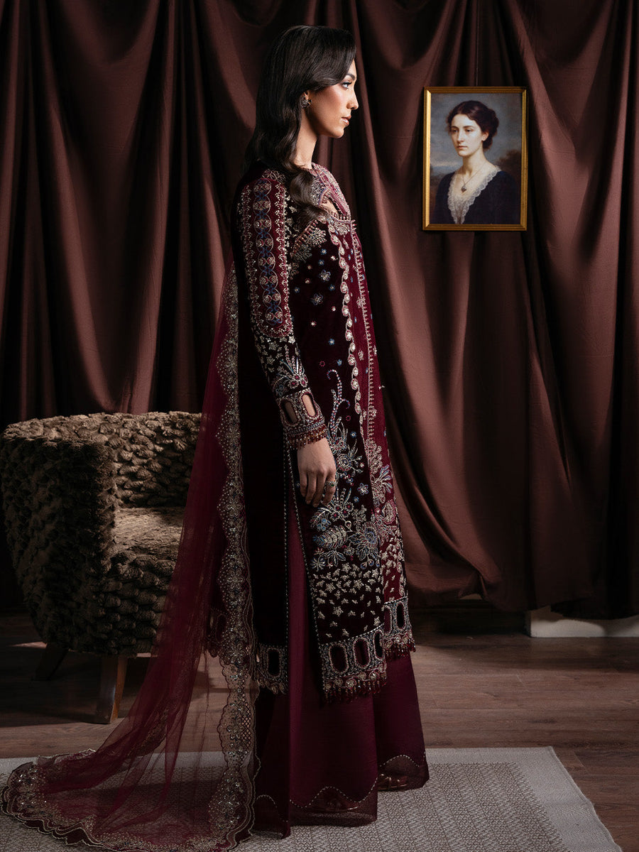 Faiza Faisal Solene Embroidered Velvet Unstitched 3Pc Suit - RAVENA