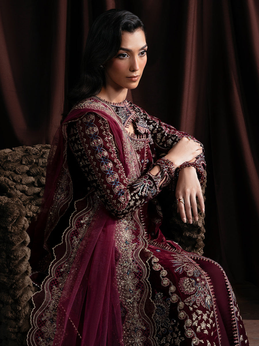 Faiza Faisal Solene Embroidered Velvet Unstitched 3Pc Suit - RAVENA