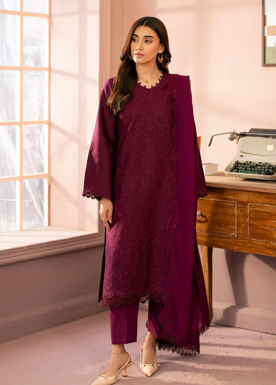 Raha by RajBari Premium Chikankari Embroidered Lawn Unstitched 3Pc Suit D-01