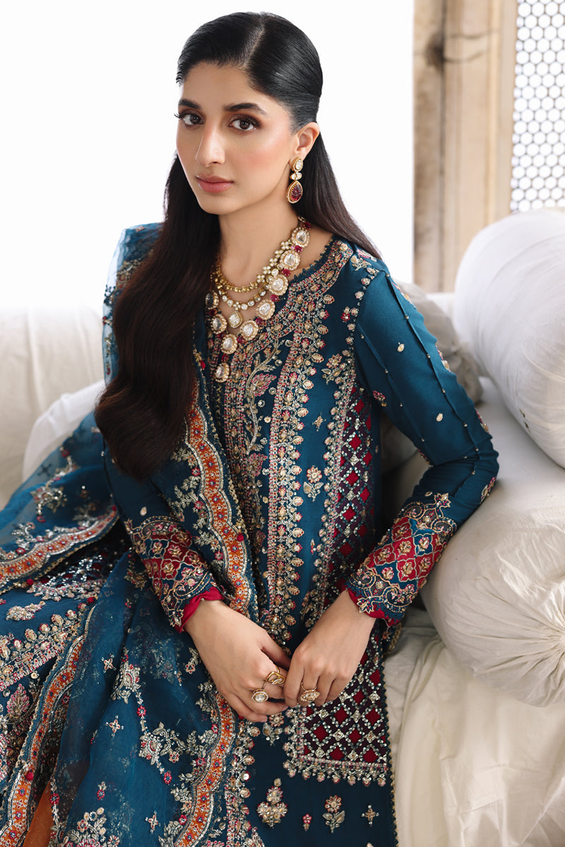Qalamkar Shadmaani Embroidered Raw Silk Unstitched 3Pc Suit RH-02 NEELAM