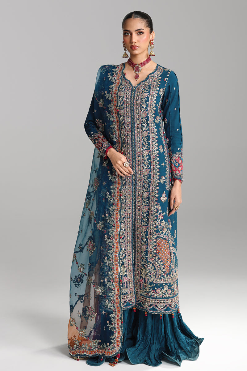 Qalamkar Shadmaani Embroidered Raw Silk Unstitched 3Pc Suit RH-02 NEELAM