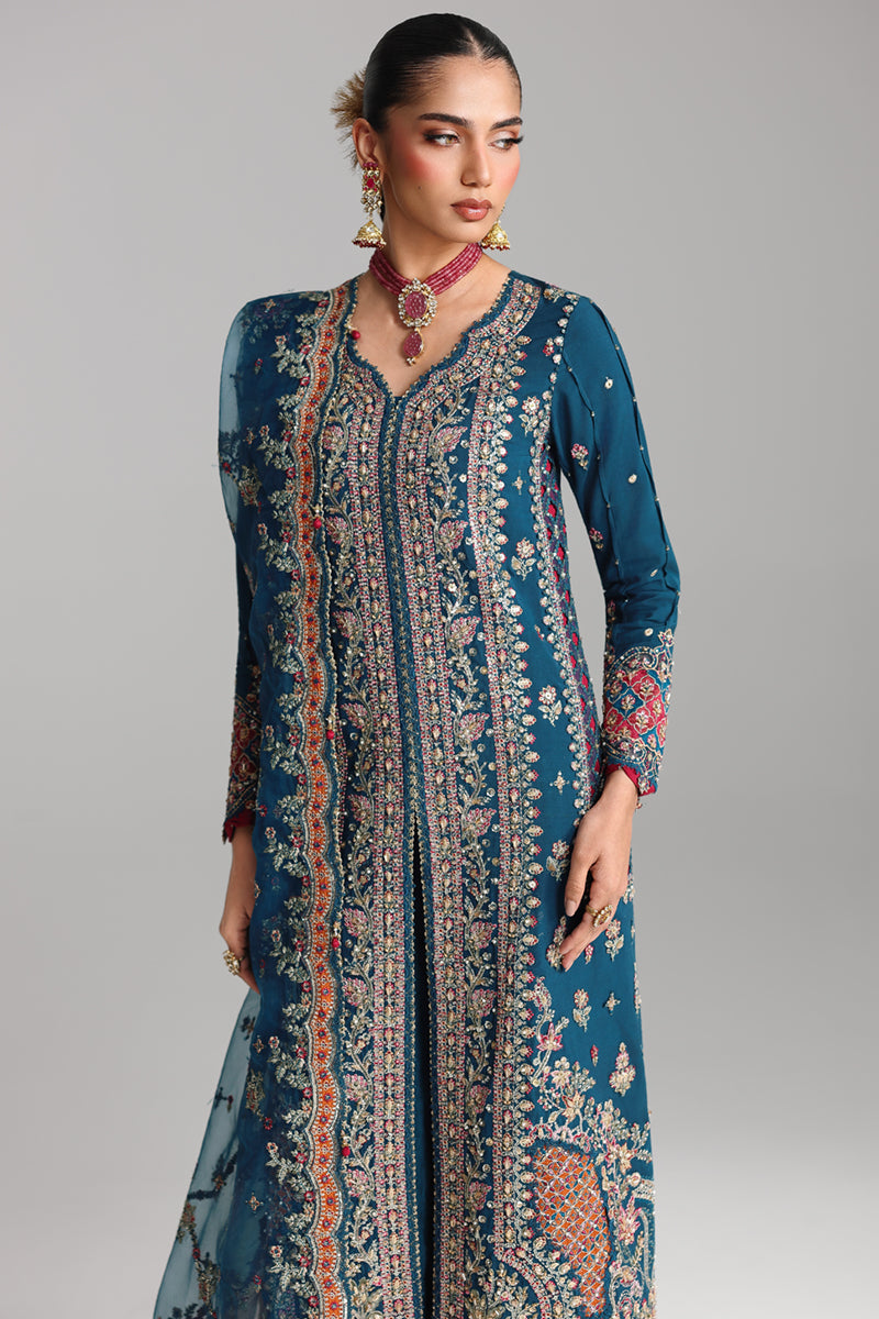 Qalamkar Shadmaani Embroidered Raw Silk Unstitched 3Pc Suit RH-02 NEELAM