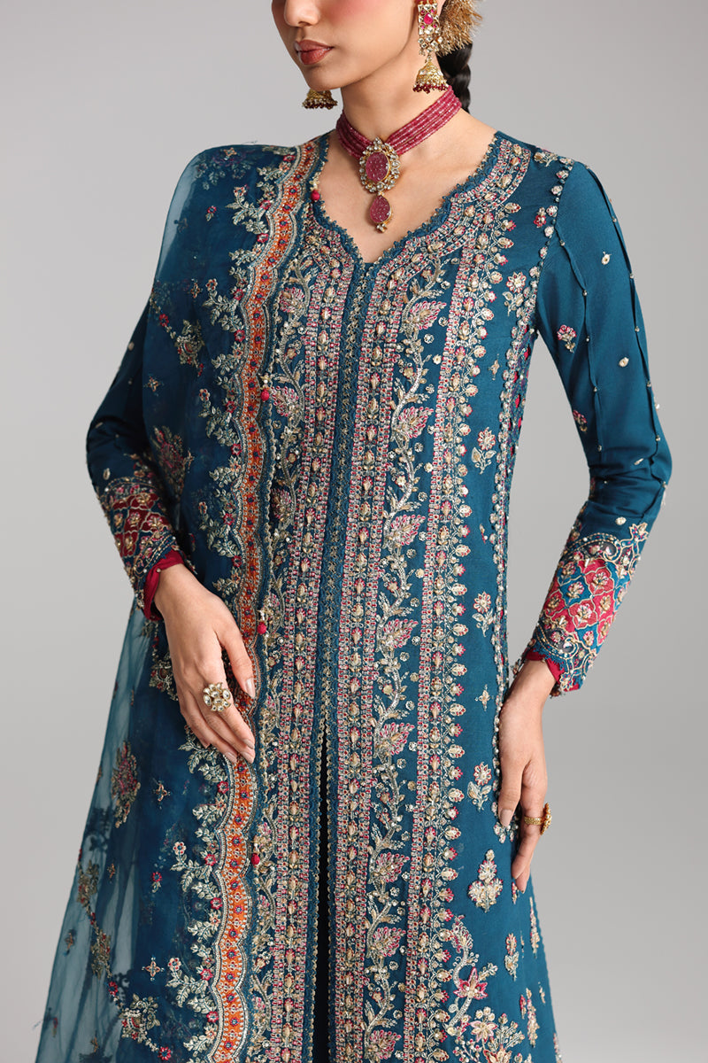 Qalamkar Shadmaani Embroidered Raw Silk Unstitched 3Pc Suit RH-02 NEELAM