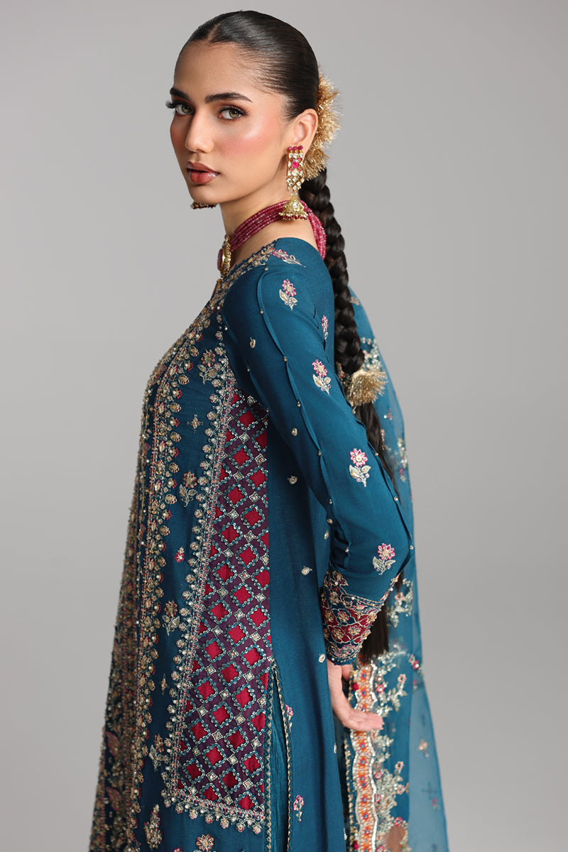 Qalamkar Shadmaani Embroidered Raw Silk Unstitched 3Pc Suit RH-02 NEELAM