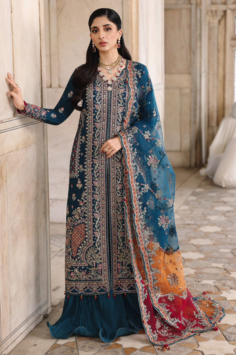 Qalamkar Shadmaani Embroidered Raw Silk Unstitched 3Pc Suit RH-02 NEELAM