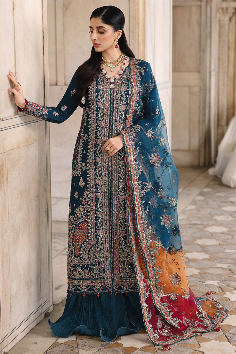 Qalamkar Shadmaani Embroidered Raw Silk Unstitched 3Pc Suit RH-02 NEELAM
