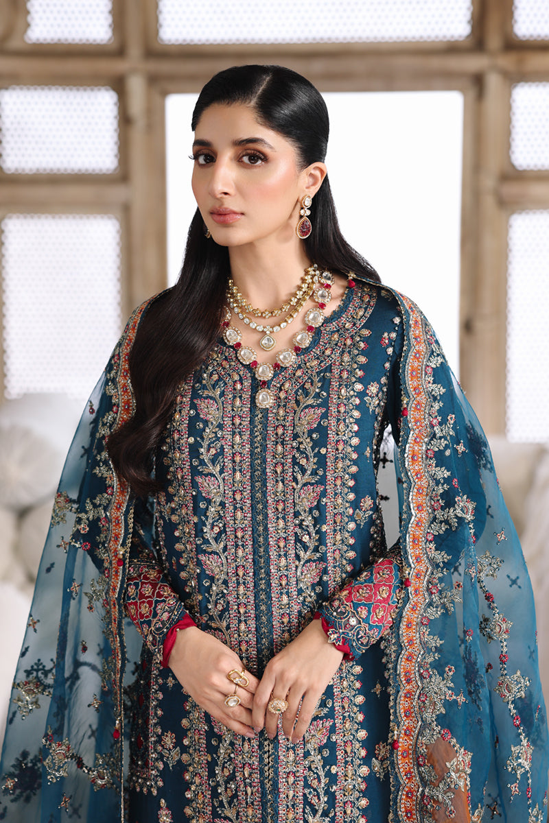 Qalamkar Shadmaani Embroidered Raw Silk Unstitched 3Pc Suit RH-02 NEELAM