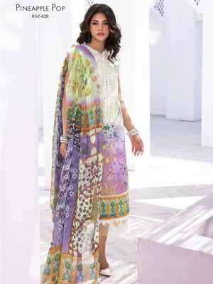 Roheenaz Leya Printed Lawn Unstitched 3Pc Suit RNZ-02B Pineapple Pop