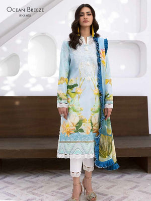 Roheenaz Leya Printed Lawn Unstitched 3Pc Suit RNZ-03B Ocean Breeze