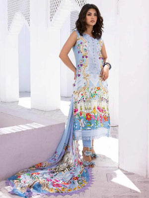 Roheenaz Leya Printed Lawn Unstitched 3Pc Suit RNZ-04B Lagoon Lace