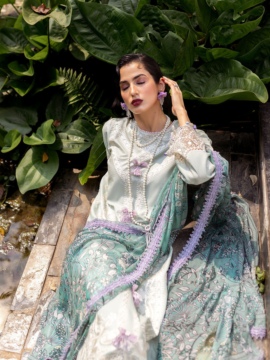 Roheenaz Dahlia Embroidered Lawn Unstitched 3Pc Suit RNZ-05A Gardenia