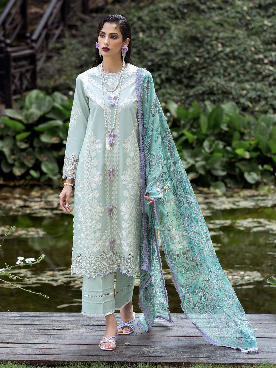 Roheenaz Dahlia Embroidered Lawn Unstitched 3Pc Suit RNZ-05A Gardenia