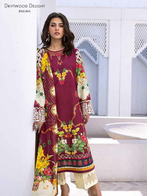 Roheenaz Leya Printed Lawn Unstitched 3Pc Suit RNZ-09A Driftwood Delight