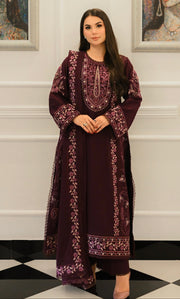 Faiza Faisal Afsana Embroidered Karandi Unstitched 3Pc Suit - ROOP