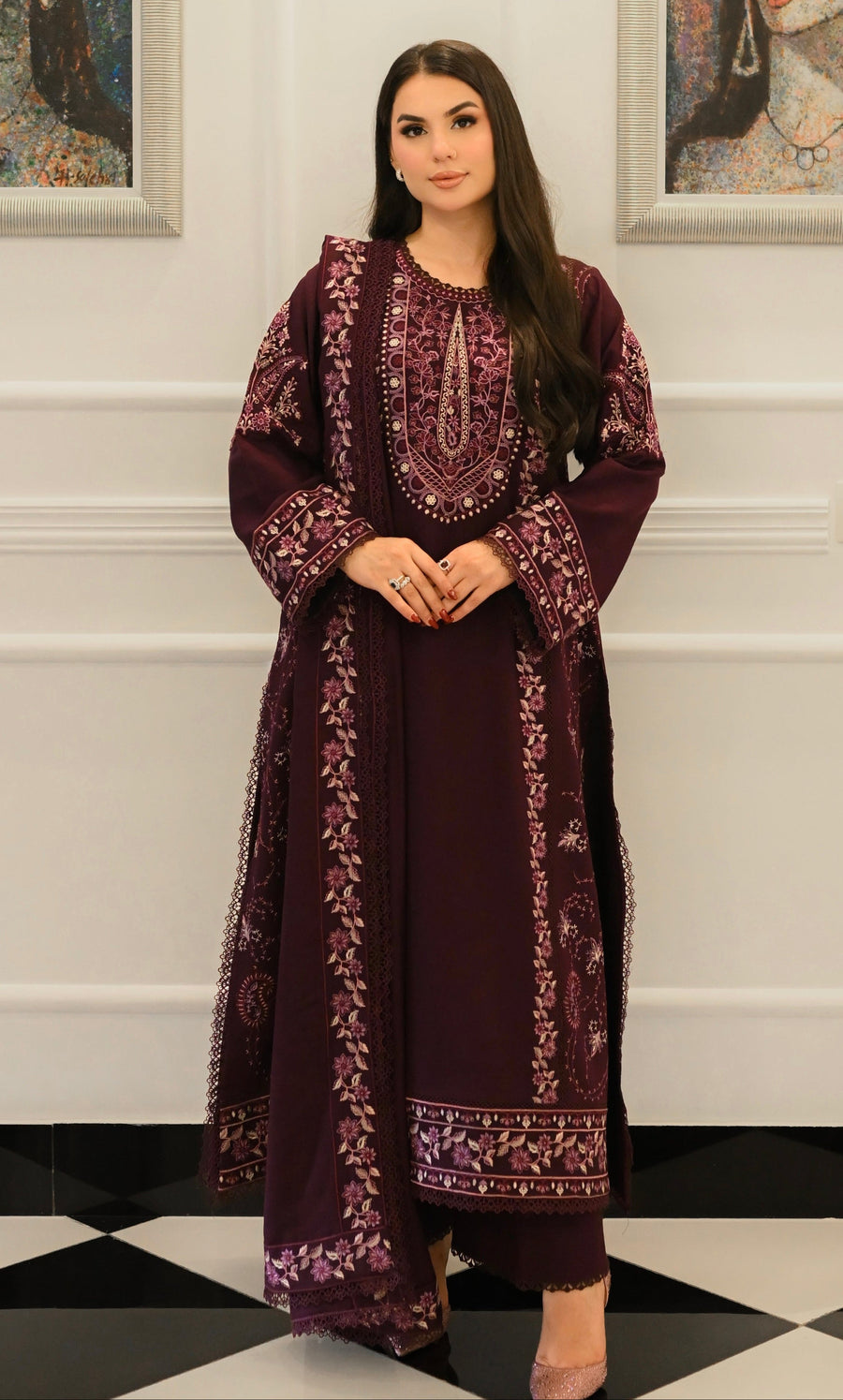 Faiza Faisal Afsana Embroidered Karandi Unstitched 3Pc Suit - ROOP