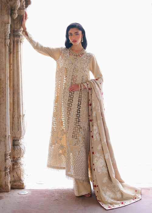 Saira Shakira Embroidered Korean Raw Silk Unstitched 3Pc Suit - ROSE