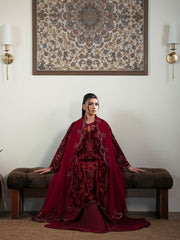 Faiza Faisal Solene Embroidered Velvet Unstitched 3Pc Suit - ROUGE