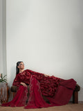 Faiza Faisal Solene Embroidered Velvet Unstitched 3Pc Suit - ROUGE