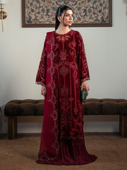 Faiza Faisal Solene Embroidered Velvet Unstitched 3Pc Suit - ROUGE