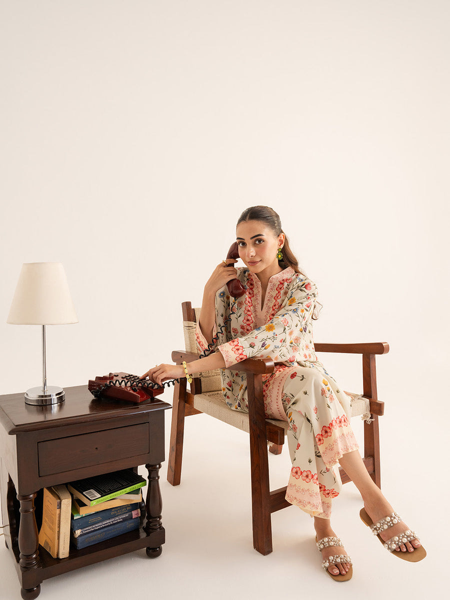 Faiza Faisal Reve Festive Pret Printed Grip Silk 2Pc Suit - ROUX