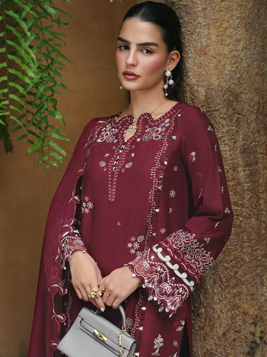 Qalamkar Qline Embroidered Lawn Unstitched 3Pc Suit RP-12 GARNET