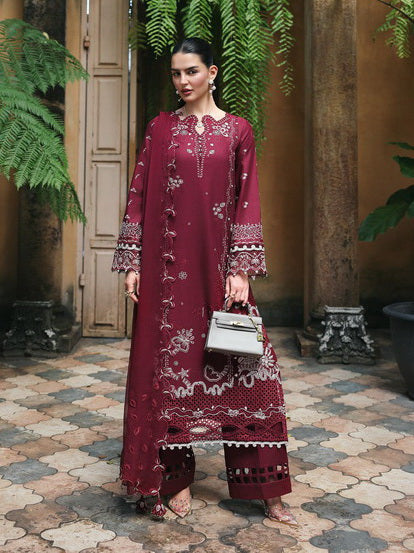 Qalamkar Qline Embroidered Lawn Unstitched 3Pc Suit RP-12 GARNET