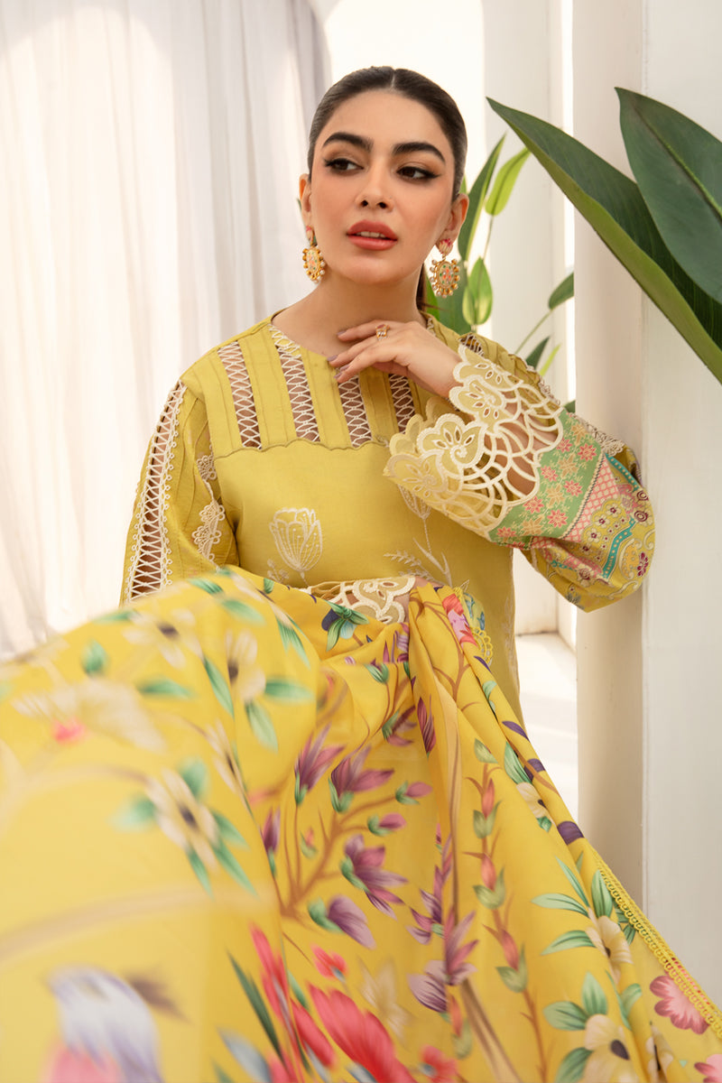 Rang Rasiya Florence Embroidered Lawn Unstitched 3Pc Suit D-06 Sunshine