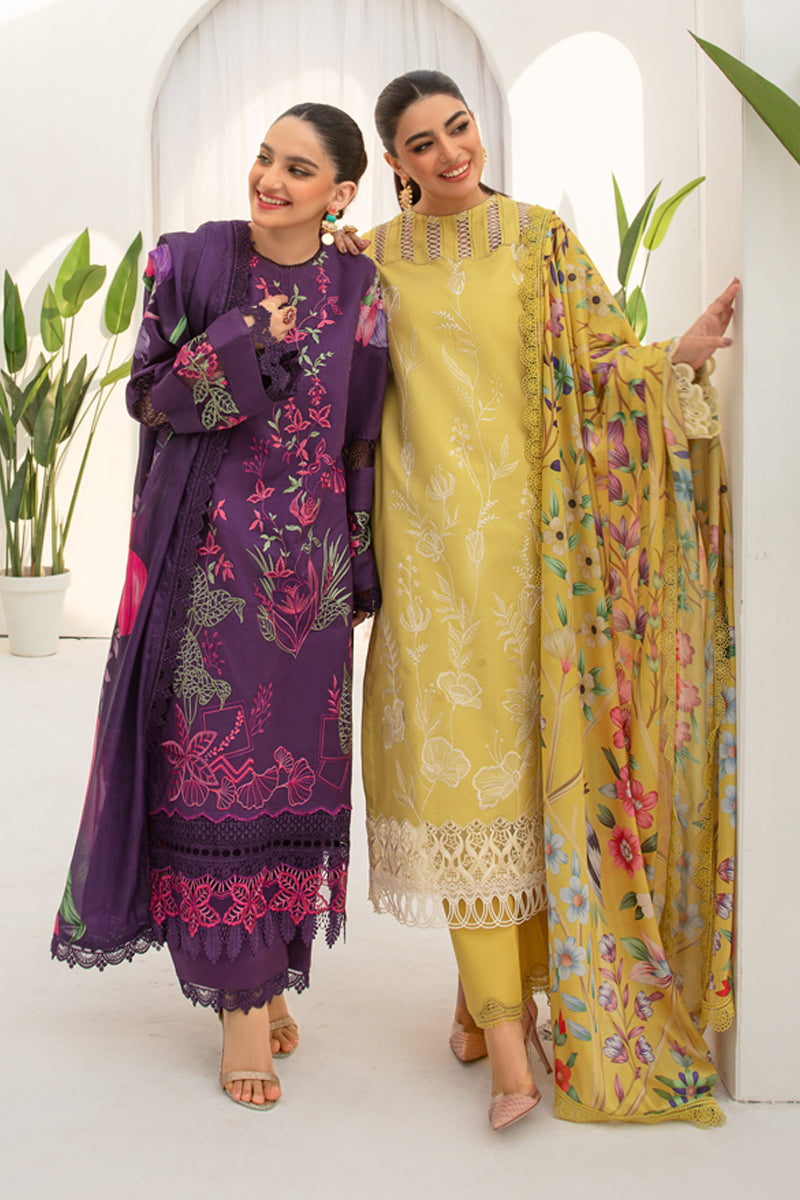 Rang Rasiya Florence Embroidered Lawn Unstitched 3Pc Suit D-06 Sunshine