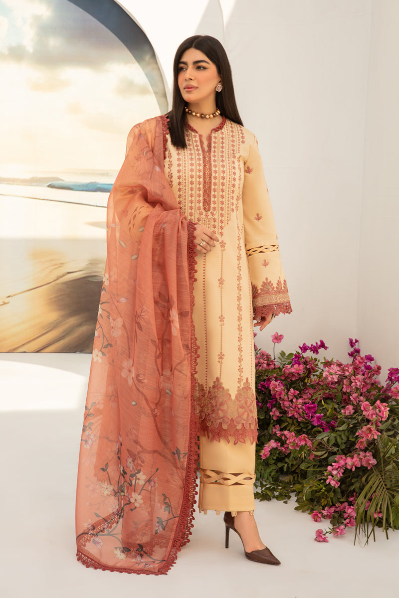 Rang Rasiya Florence Embroidered Lawn Unstitched 3Pc Suit D-07 Hazel
