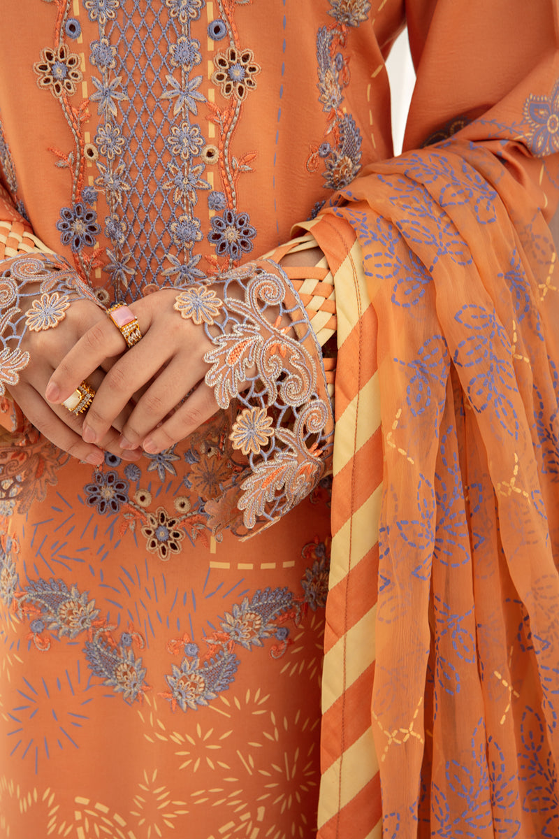 Rang Rasiya Florence Embroidered Lawn Unstitched 3Pc Suit D-10 Cinnamon