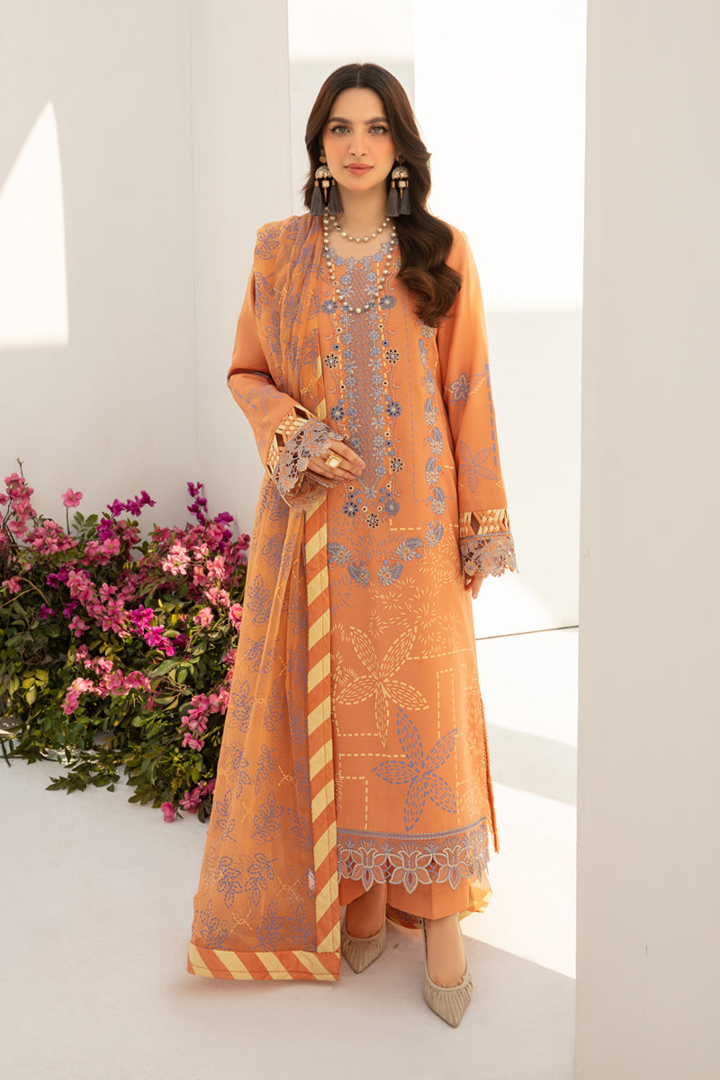 Rang Rasiya Florence Embroidered Lawn Unstitched 3Pc Suit D-10 Cinnamon