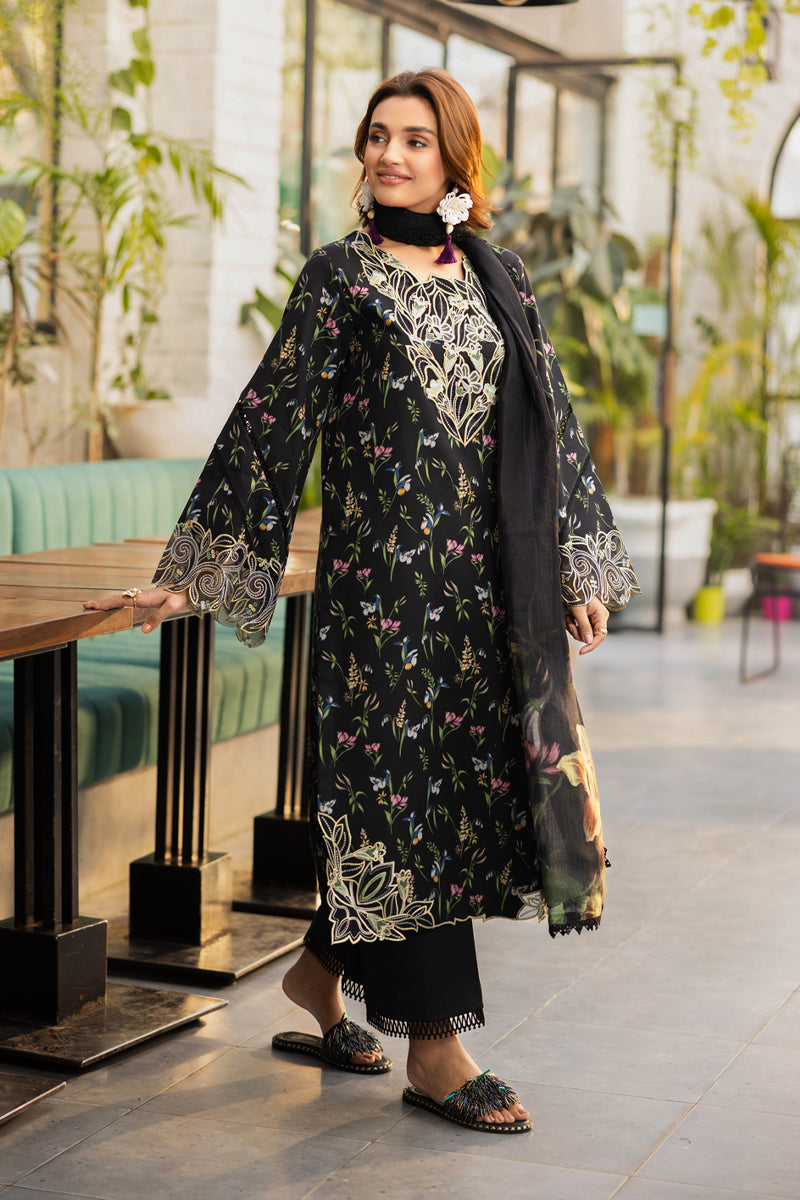 Rang Rasiya Lifestyle Embroidered Lawn Unstitched 3Pc Suit D-01 MIDNIGHT