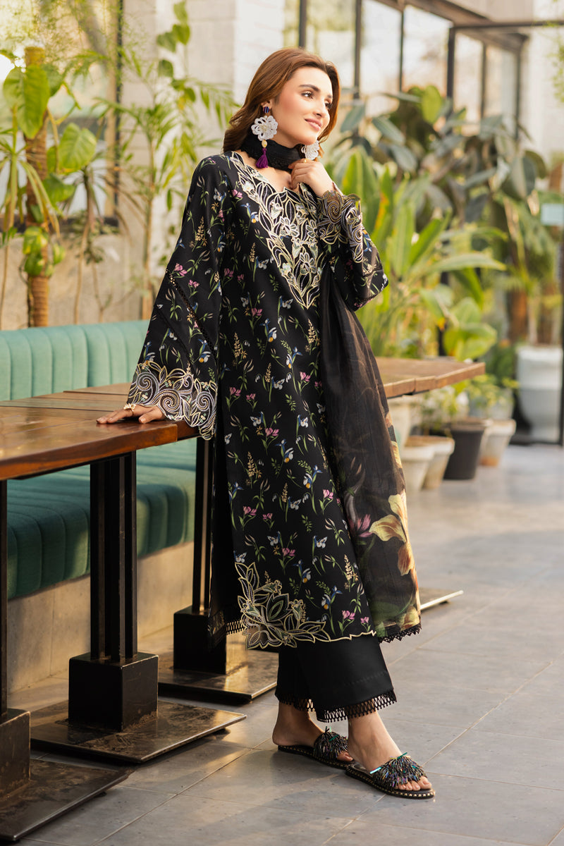 Rang Rasiya Lifestyle Embroidered Lawn Unstitched 3Pc Suit D-01 MIDNIGHT