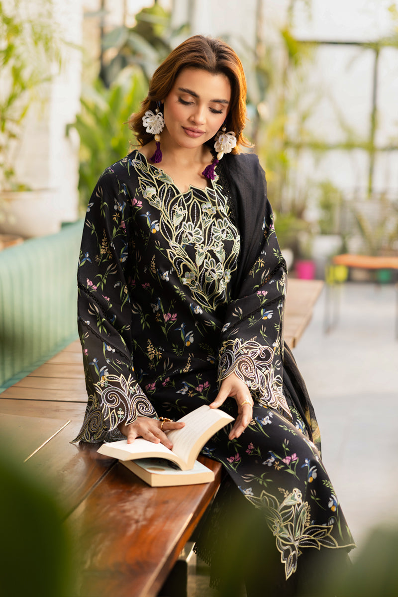 Rang Rasiya Lifestyle Embroidered Lawn Unstitched 3Pc Suit D-01 MIDNIGHT