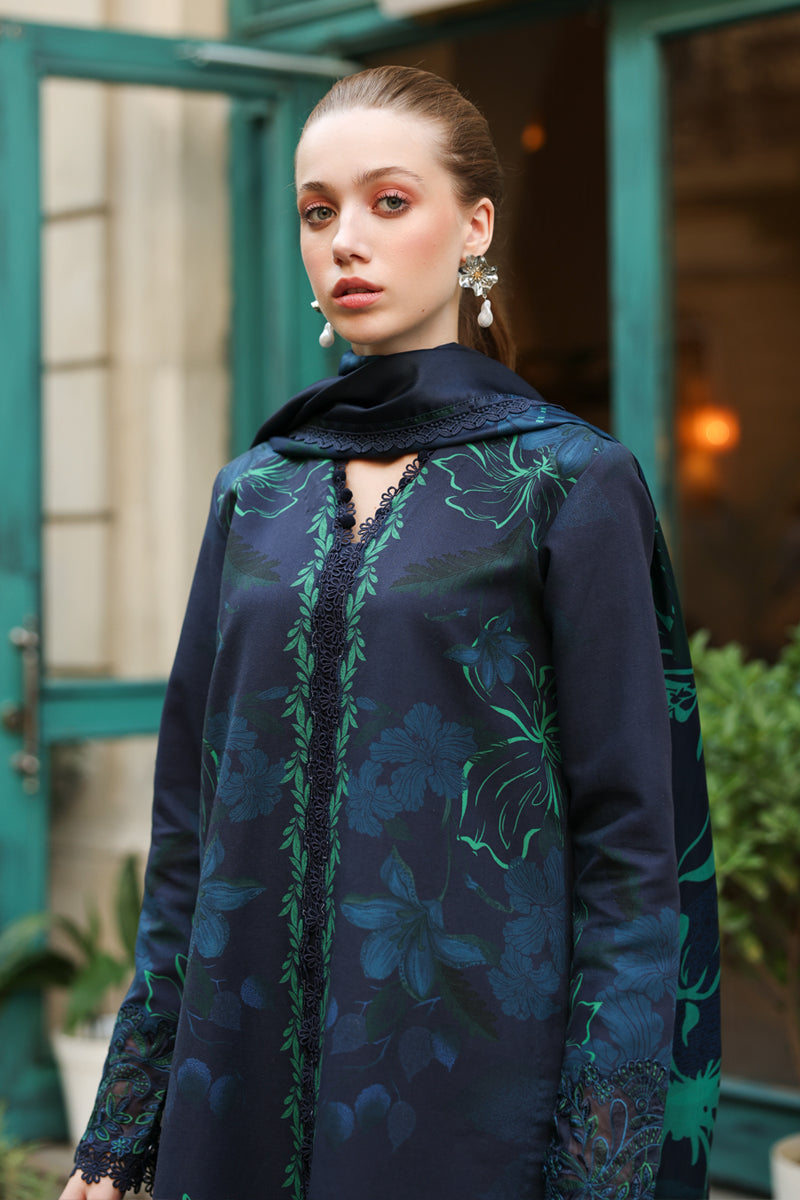 Rang Rasiya Lifestyle Embroidered Khaddar Unstitched 3Pc Suit D-02 Midnight