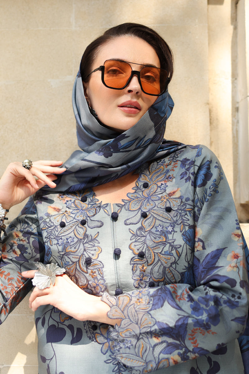 Rang Rasiya Lifestyle Embroidered Linen Unstitched 3Pc Suit D-04 Audrey