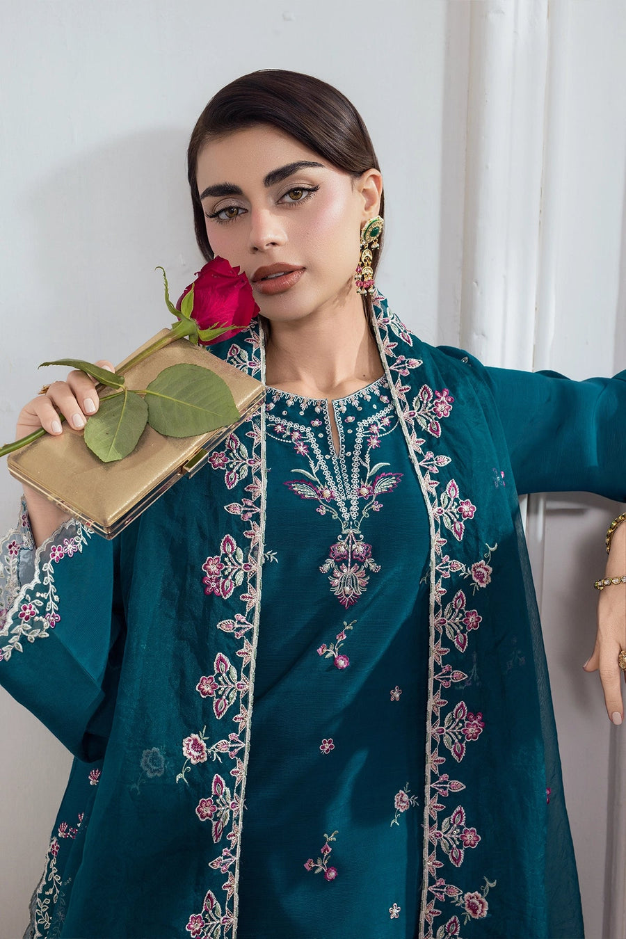 Rang Rasiya Lumeire Silk Unstitched Embroidered 3Pc Suit - Carmin