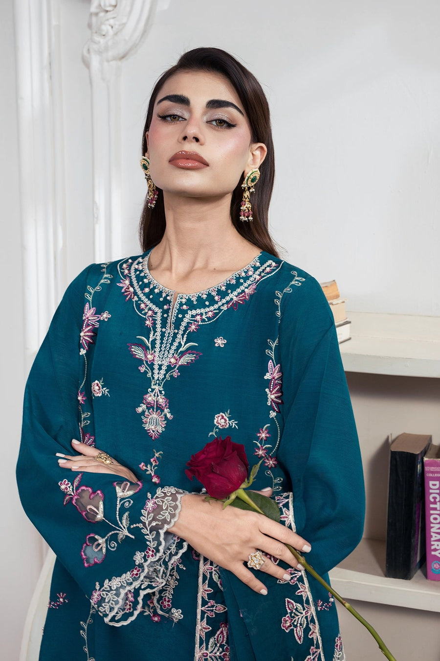 Rang Rasiya Lumeire Silk Unstitched Embroidered 3Pc Suit - Carmin