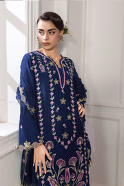 Rang Rasiya Lumeire Silk Unstitched Embroidered 3Pc Suit - Azul