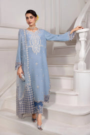 Rang Rasiya Lumeire Silk Unstitched Embroidered 3Pc Suit - Cielo