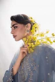 Rang Rasiya Lumeire Silk Unstitched Embroidered 3Pc Suit - Cielo