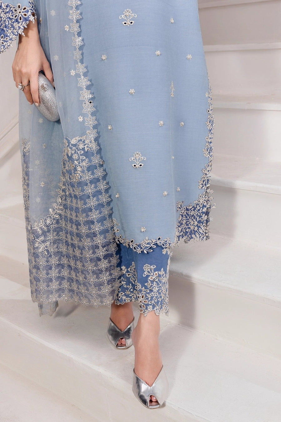 Rang Rasiya Lumeire Silk Unstitched Embroidered 3Pc Suit - Cielo