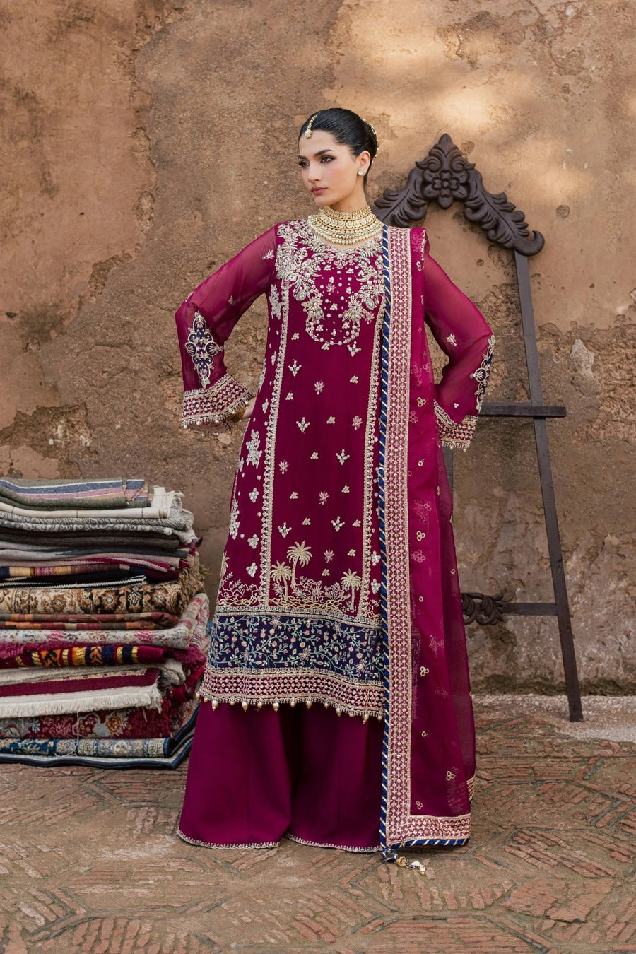 Rang Rasiya Chatoyer Embroidered Chiffon Unstitched 3Pc Suit - Flame