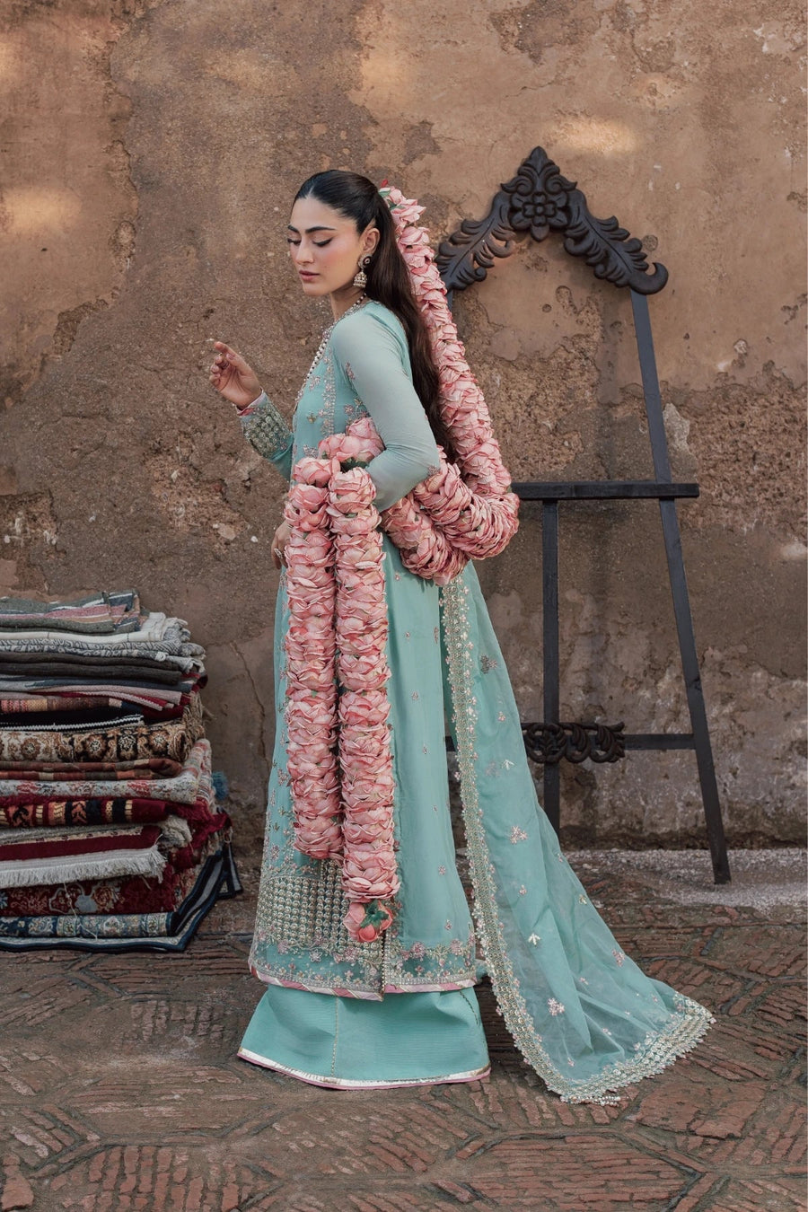 Rang Rasiya Chatoyer Embroidered Chiffon Unstitched 3Pc Suit - Celeste