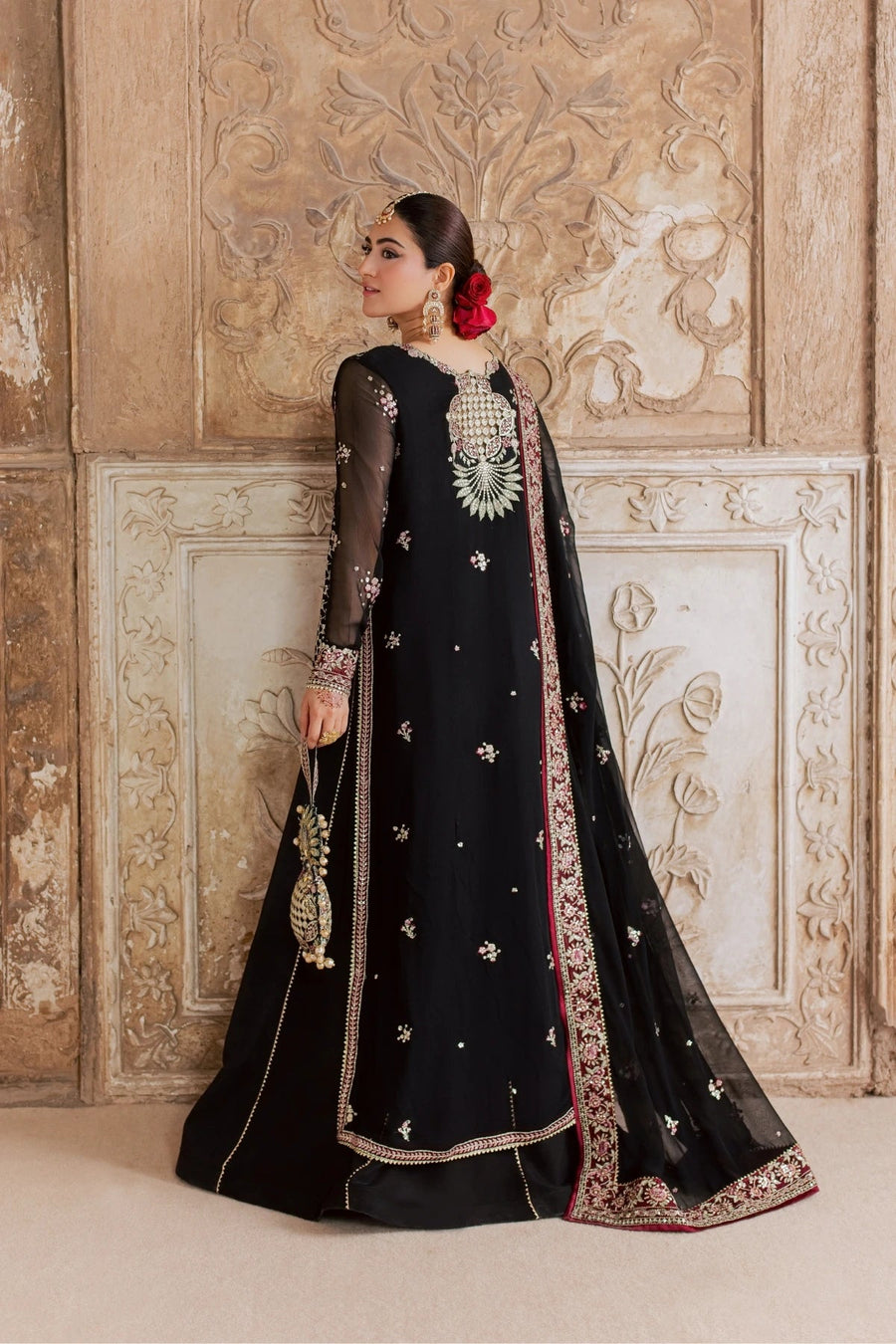 Rang Rasiya Chatoyer Embroidered Chiffon Unstitched 3Pc Suit - Noir