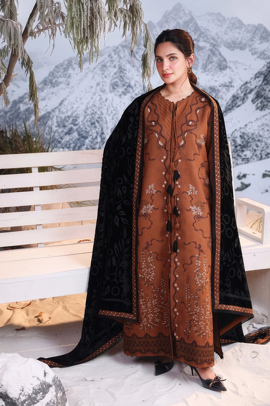 Rang Rasiya Carnation Embroidered Karandi Unstitched 3Pc Suit D-01 Ember