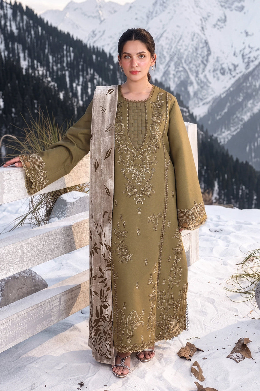 Rang Rasiya Carnation Embroidered Karandi Unstitched 3Pc Suit D-03 Frosted Flora