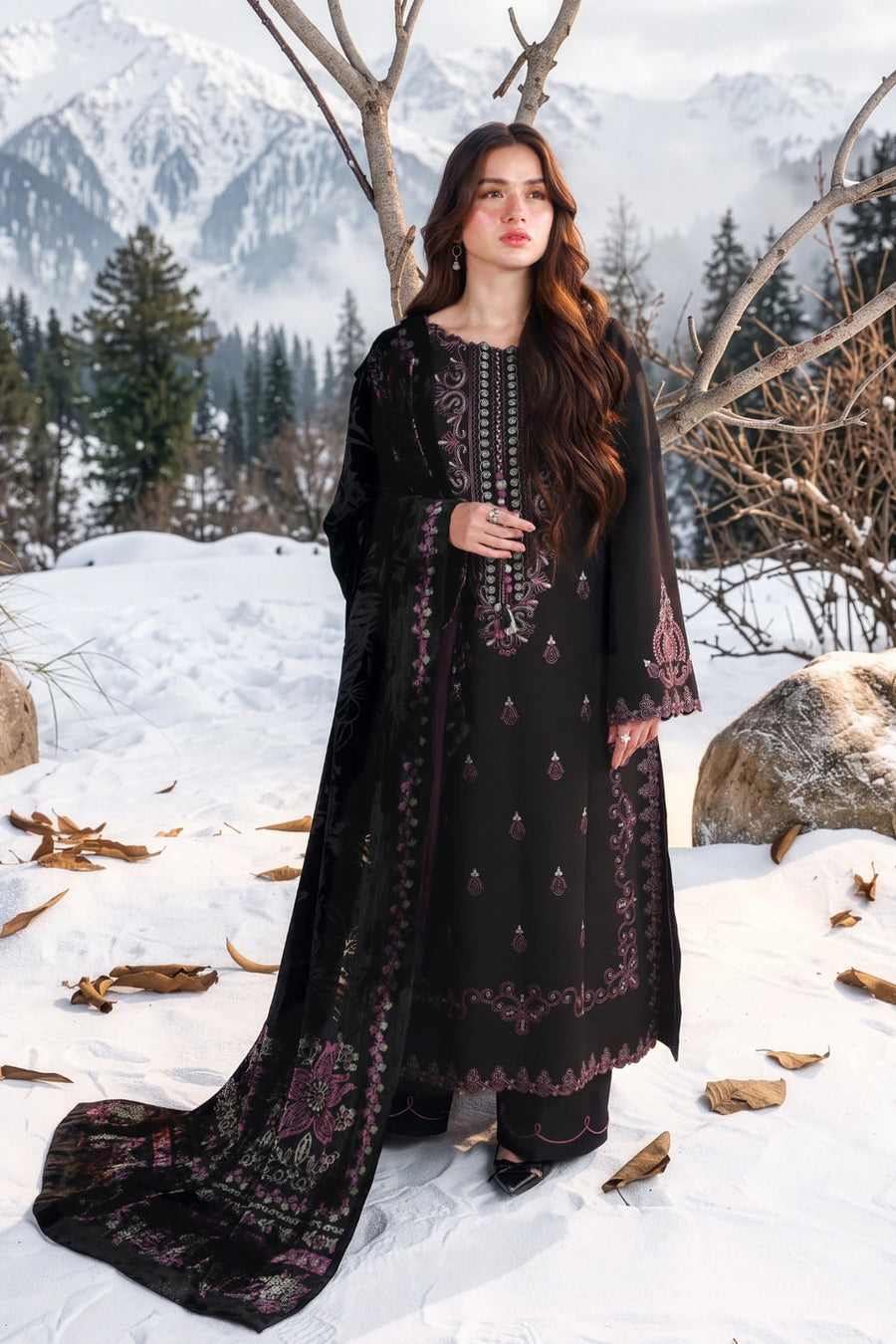 Rang Rasiya Carnation Embroidered Karandi Unstitched 3Pc Suit D-07 Onyx