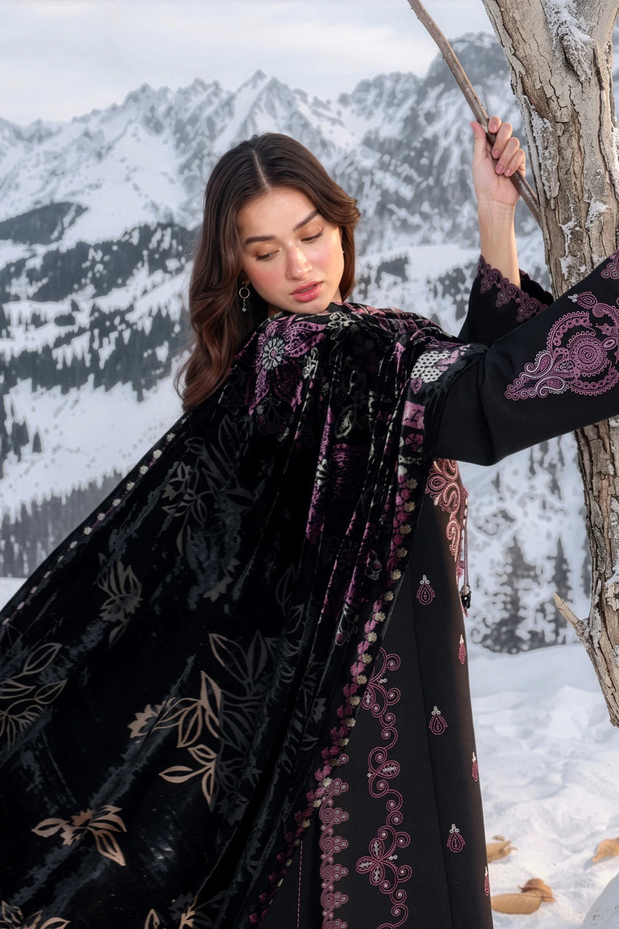 Rang Rasiya Carnation Embroidered Karandi Unstitched 3Pc Suit D-07 Onyx